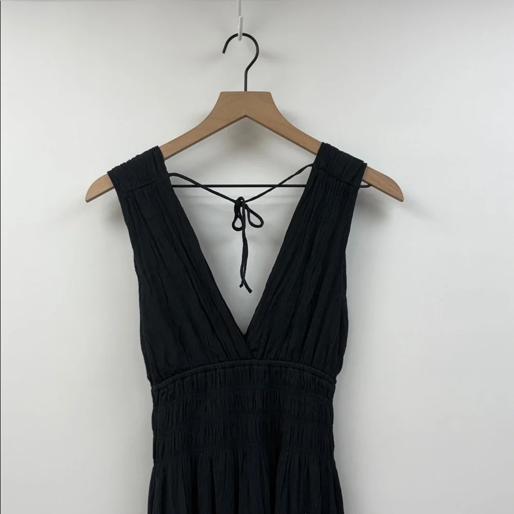 Abercrombie & Fitch Woven Plunge V-Neck Sleeveless Tiered Maxi Dress Black Small